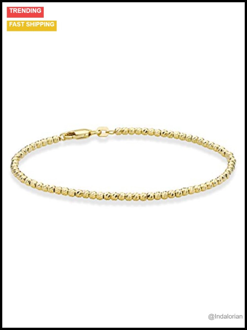 925 Sterling Silver Gold Plated Bead Ball Chain Bracelet Women's Italian